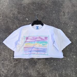 Vintage Catalina Island Crop Top Shirt Womens L White Cropped RP Summer Beach